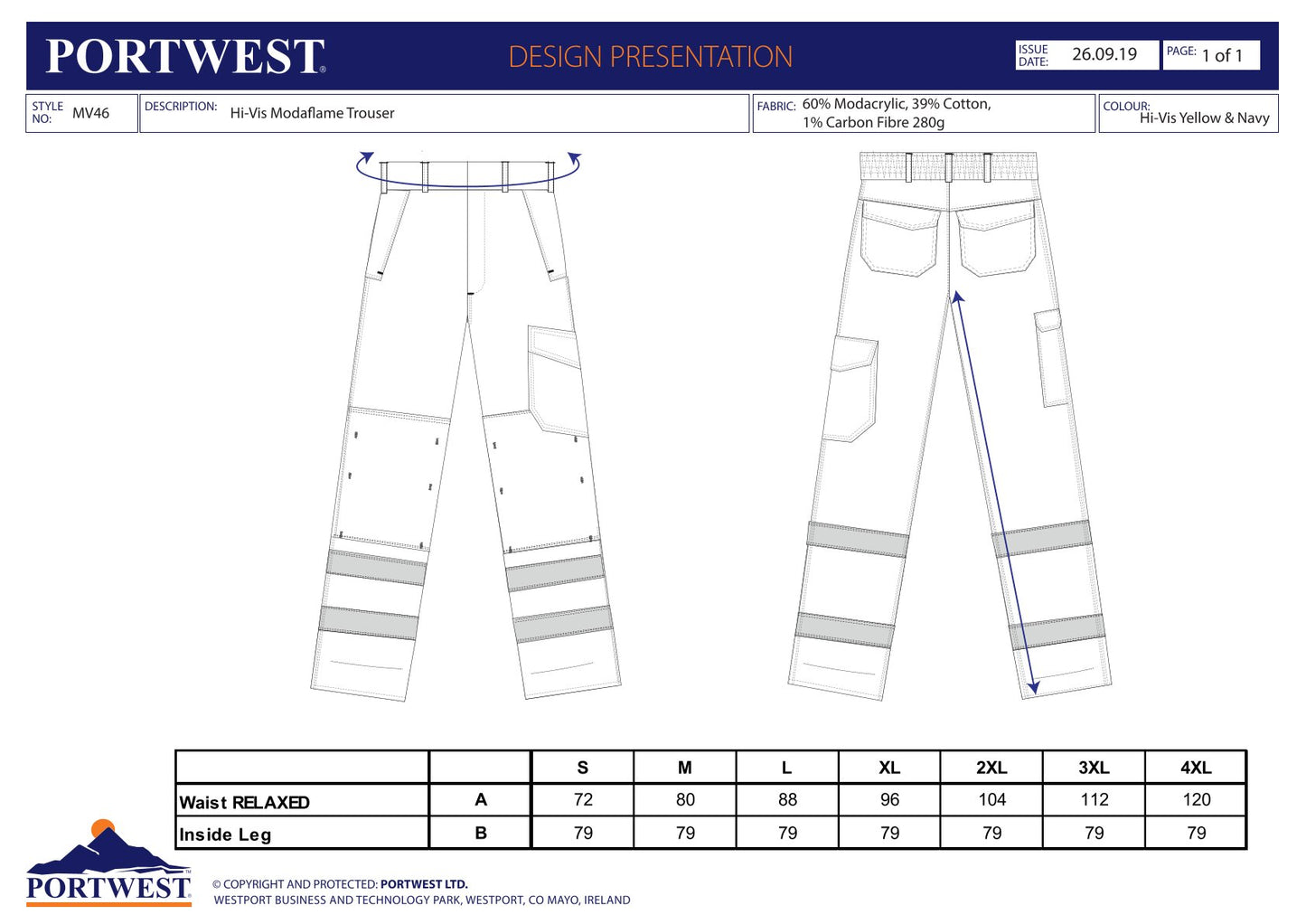 Pantalone multiprotezione AV giallo cod. MV46 Portwest