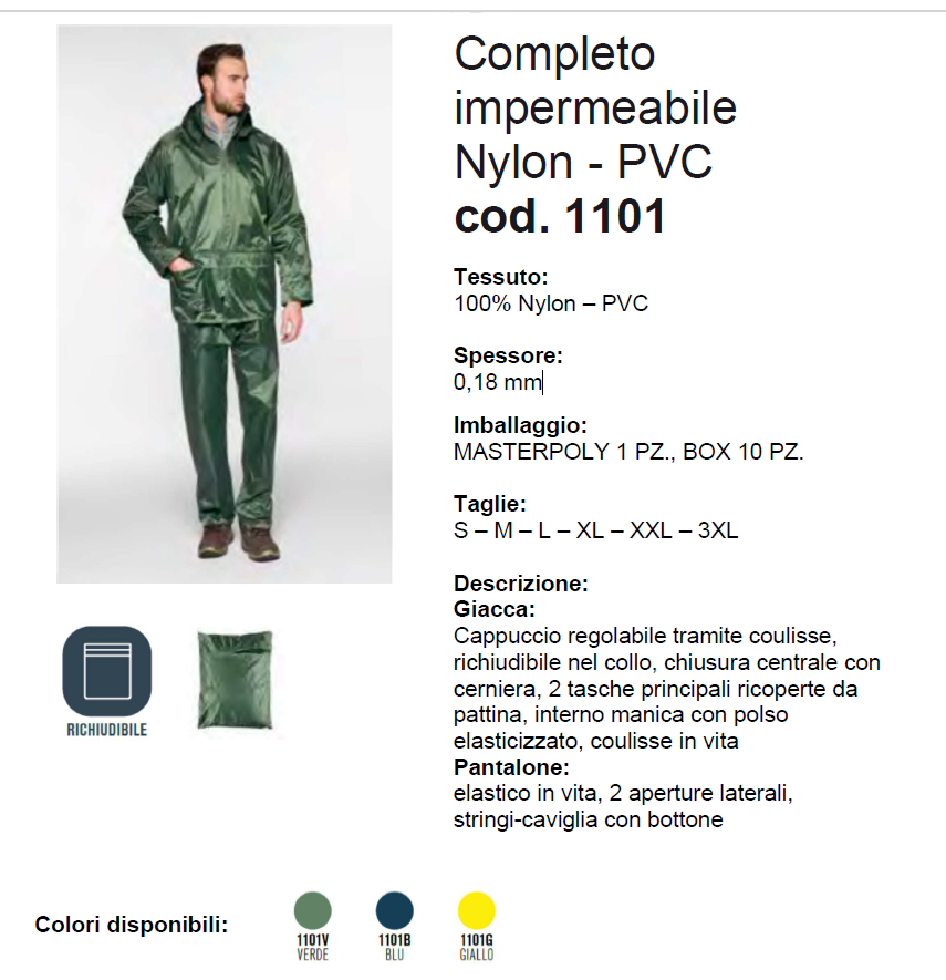 Completo antipioggia in pvc/nylon cod. 1101