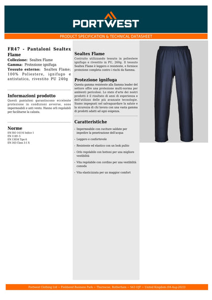 Pantalone antipioggia-ignifugo-antistatico cod. FR47 Portwest