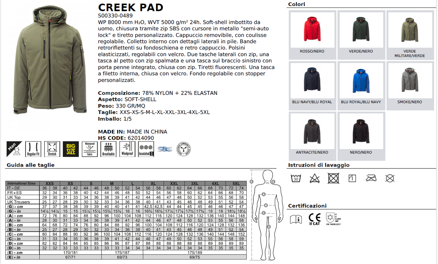 Giubbotto invernale verde mod. CREEK PAD Payper