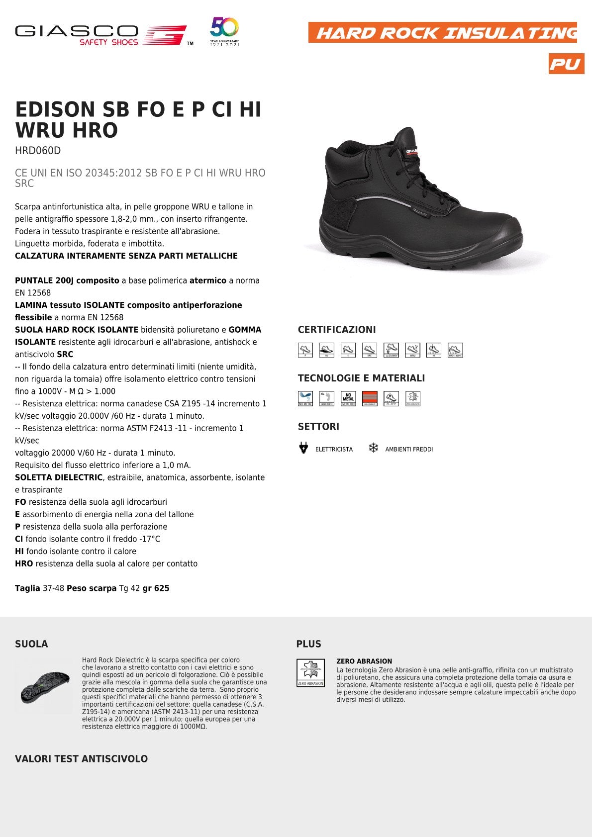 Scarpa dielettrica alta SB FO E P CI HI WRU HRO SRC mod. EDISON