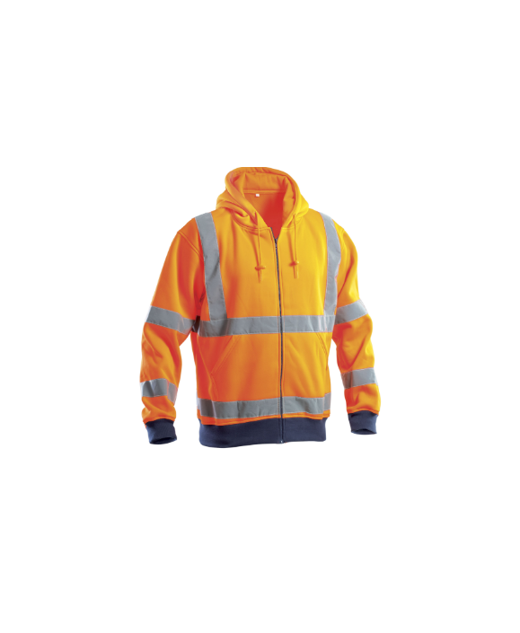 Felpa con bande in AV arancio con cappuccio e zip intera