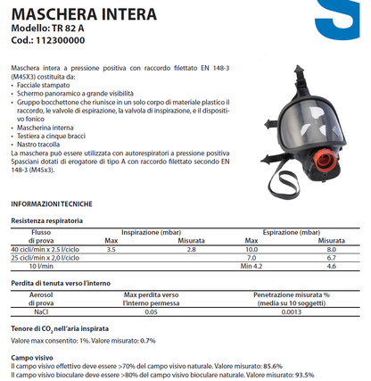 Maschera TR82/A per autorespiratore cod. 112300000 Spasciani