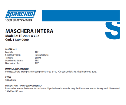 Maschera TR 2002/A CL2 per autorespiratore cod. 113040000 Spasciani