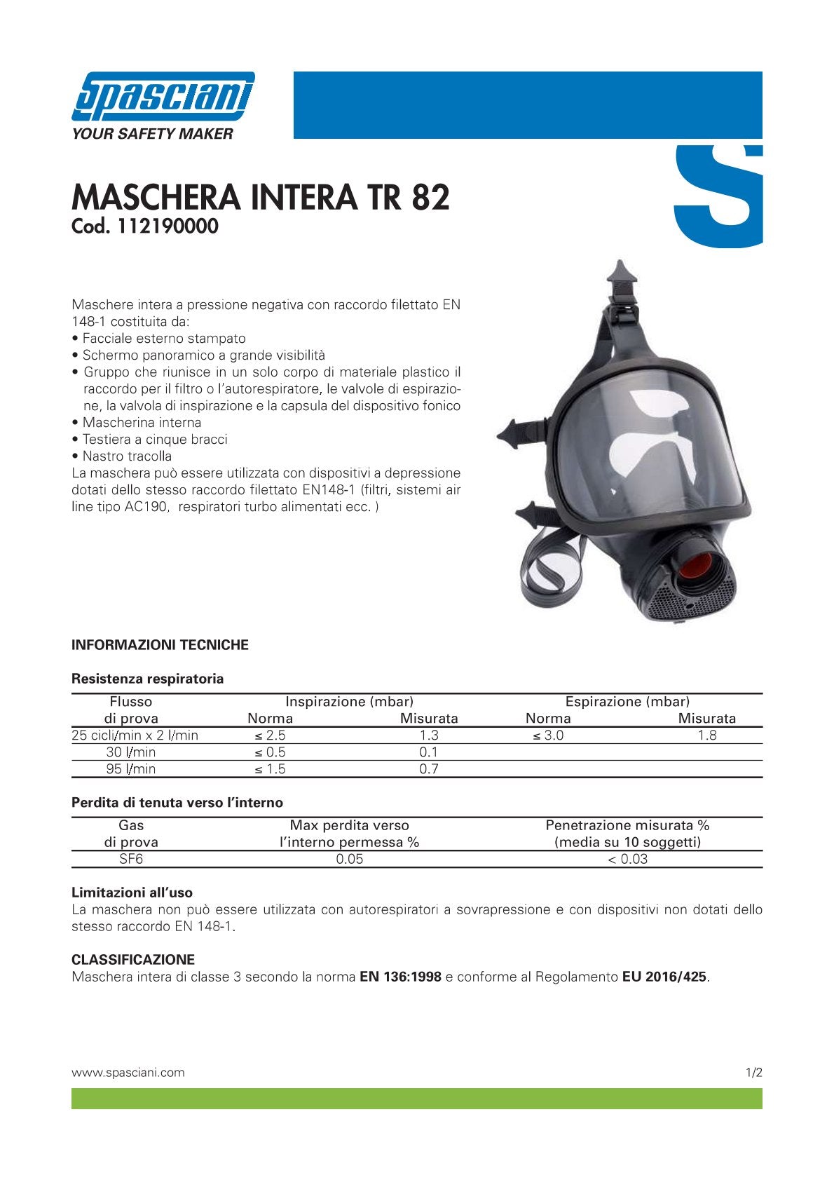 Maschera TR 82 cod. 112190000 Spasciani