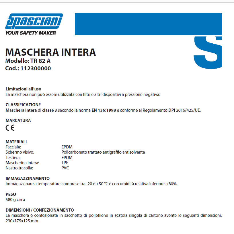 Maschera TR82/A per autorespiratore cod. 112300000 Spasciani