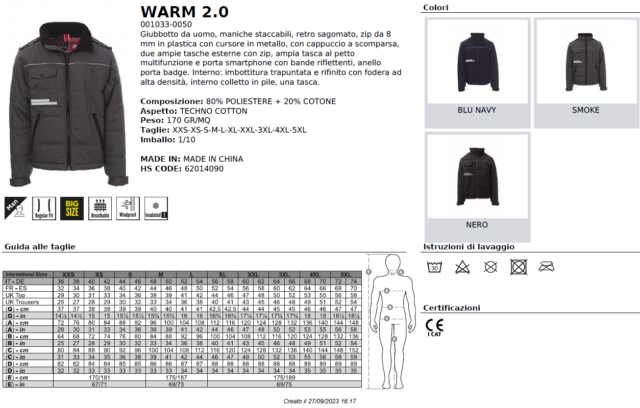 Giubbotto invernale con maniche staccabili mod. WARM 2.0 Payper